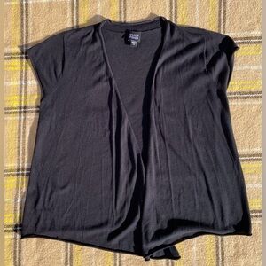 Eileen Fisher Silk and Cotton Short Sleeve Open Front Black Lightweight Cardigan